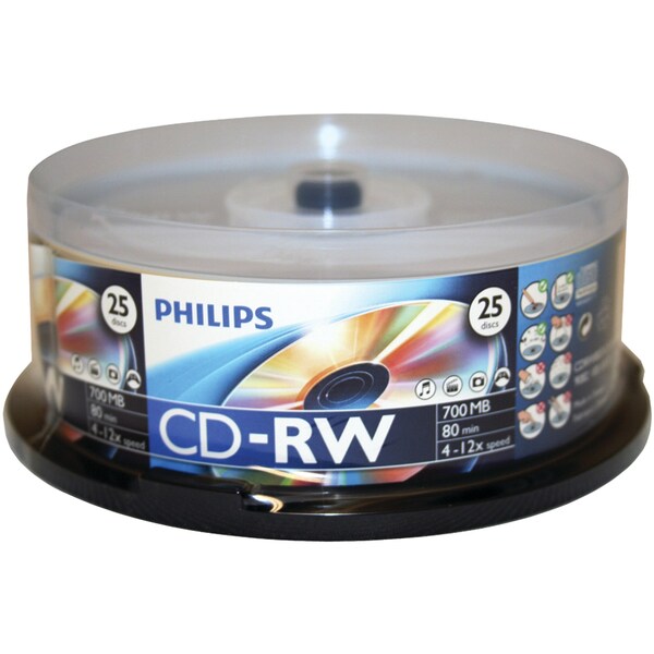 Philips Digital 700MB 80-Minute CD-RW 25pcs Cake Box Spindle CDRW8012/550